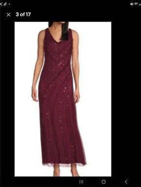 Oleg Cassini Sleeveless Burgundy Sequin Maxi Dress .Wine